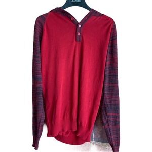 Carbon Mens Hoodie Red Space Dye Ribbed Long Sleeve Buttons 100% Cotton XL